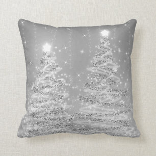 Elegant Rose Silver Christmas Sparkling Trees  Cushion