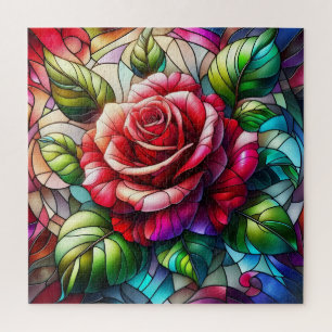 Elegant Rose Stained Glass Effect Jigsaw Puzzle