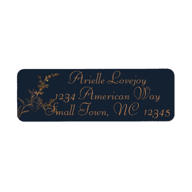 Elegant Rose Stem in Gold Return Address Label (Front)