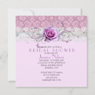Elegant Rose Swirls Ribbon Damask Bridal Shower Invitation