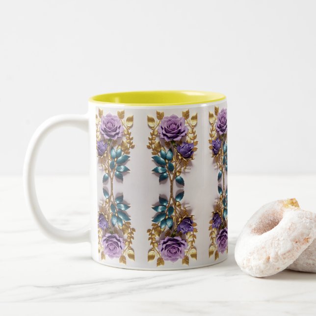 Elegant Rose Symbol Design | Timeless Floral Art Two-Tone Coffee Mug (With Donut)