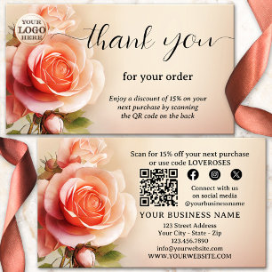 Elegant Rose Thank You For Your Order Business Card