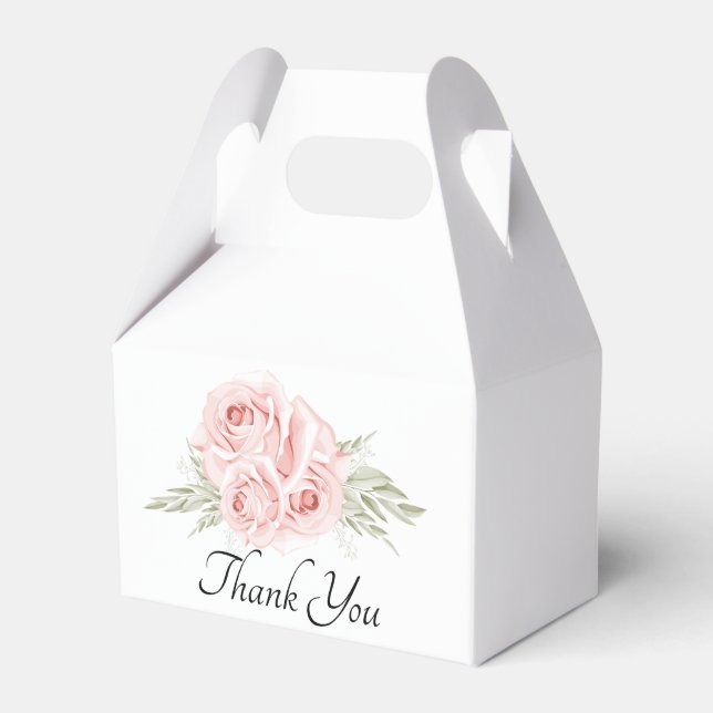 Elegant Rose Thank You Pink Floral Wedding Favour  Favour Box (Front Side)
