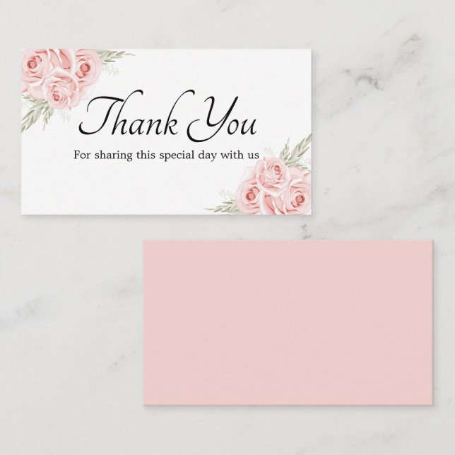 Elegant Rose Thank You Pink Floral Wedding   Place Card (Front/Back)