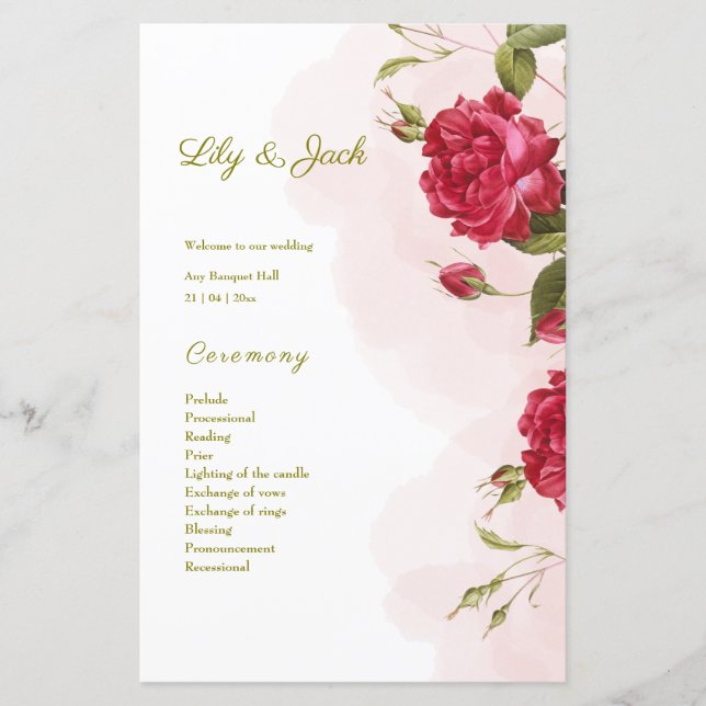 Elegant Rose-Themed Wedding program (Front)