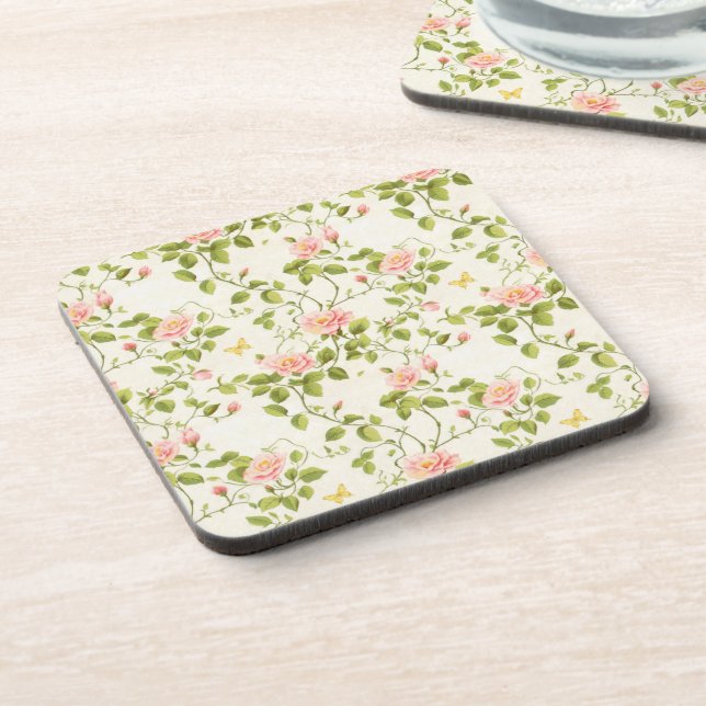 Elegant Rose Vine Flourish Beverage Coaster (Left Side)