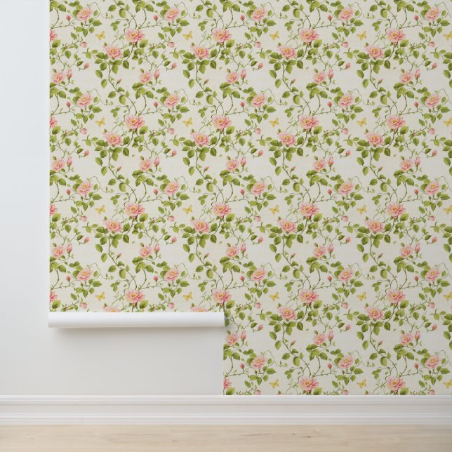 Elegant Rose Vine Flourish Wallpaper (Application)