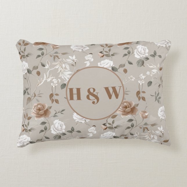 Elegant Rose & Vine Pattern Accent Pillow (Front)
