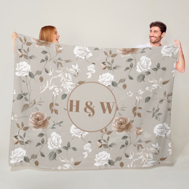 Elegant Rose & Vine Pattern Fleece Blanket (In Situ)