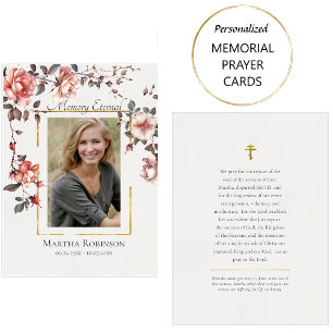 Elegant Rose Vines Memorial Orthodox Prayer Card  