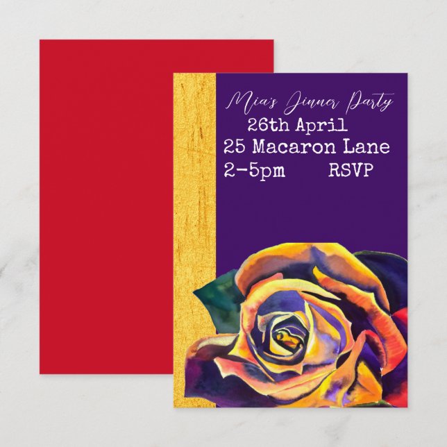 Elegant rose watercolor dinner party invitation (Front/Back)
