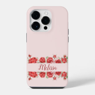 Elegant Rose Watercolor minimal Personalise name iPhone 14 Pro Case