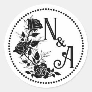 Elegant Rose Wedding Monogram  Classic Round Sticker
