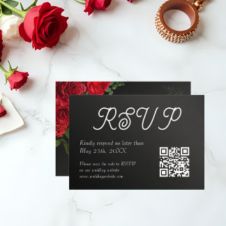 Elegant Rose Wedding QR Code RSVP Card