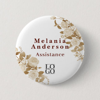 Elegant Rose White 6 Cm Round Badge