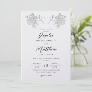 Elegant Rose White & Black Wedding Invitation
