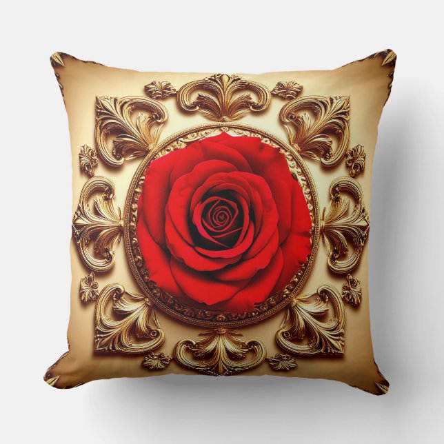 Elegant Rose with Ornate Decorative Frame Cushion (Front)