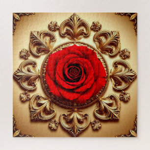 Elegant Rose with Ornate Decorative Frame Jigsaw Puzzle