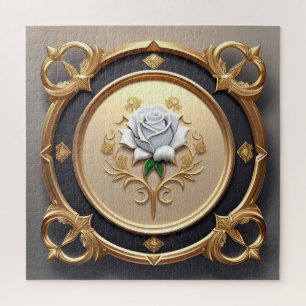 Elegant Rose with Ornate Decorative Frame Jigsaw Puzzle