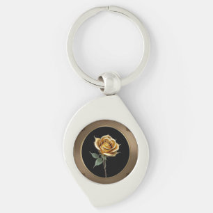 Elegant Rose with Ornate Decorative Frame Key Ring