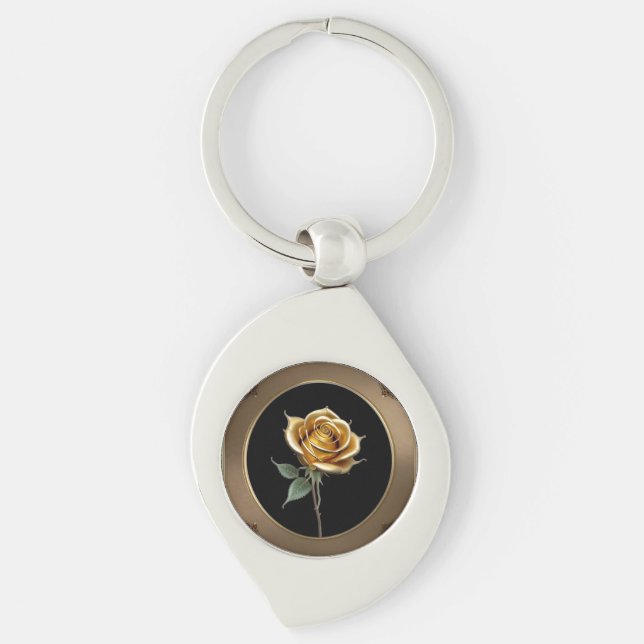 Elegant Rose with Ornate Decorative Frame Key Ring (Front)