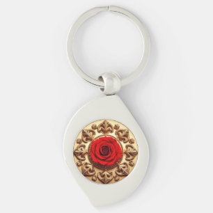 Elegant Rose with Ornate Decorative Frame Key Ring