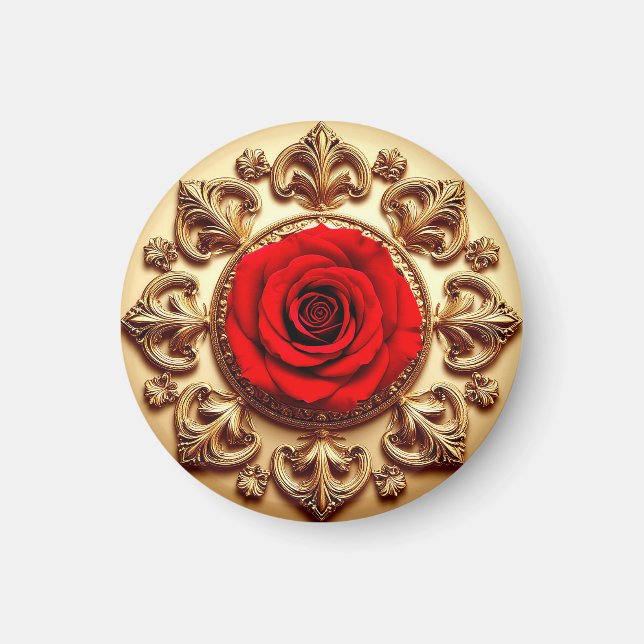 Elegant Rose with Ornate Decorative Frame Magnet (Front)