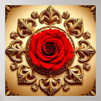 Elegant Rose with Ornate Decorative Frame Poster