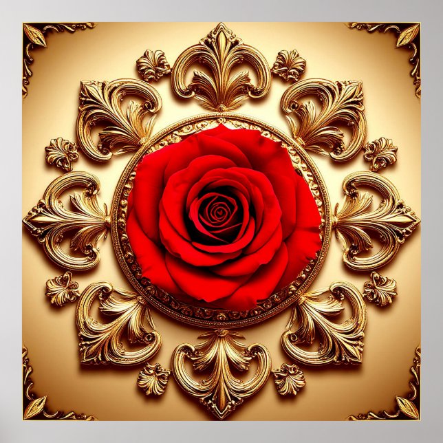 Elegant Rose with Ornate Decorative Frame Poster (Front)