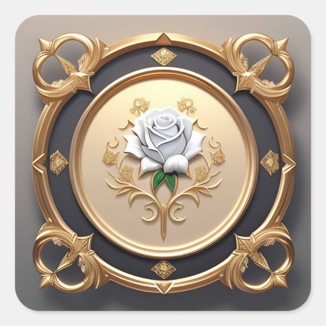Elegant Rose with Ornate Decorative Frame Square Sticker (Front)
