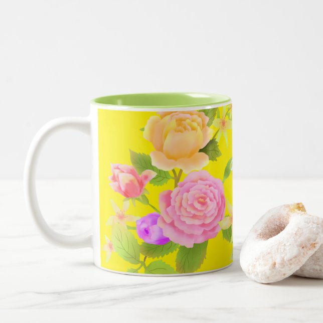Elegant Rose Yellow Two-Tone Coffee Mug (With Donut)