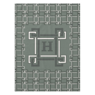 Elegant Rosemary Sage Greek Key Monogram Tablecloth