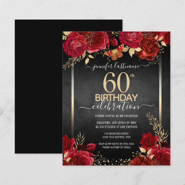 Elegant Roses 60th Birthday Invitation (Front/Back)