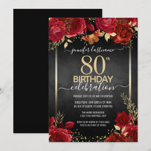 Elegant Roses 80th Birthday Invitation