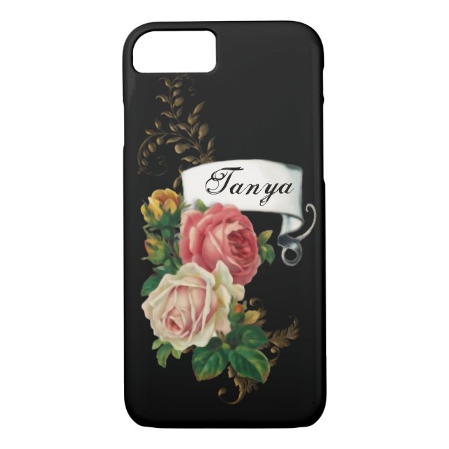 Elegant Roses and Gold Leaves Personalised Case-Mate iPhone Case (Back)