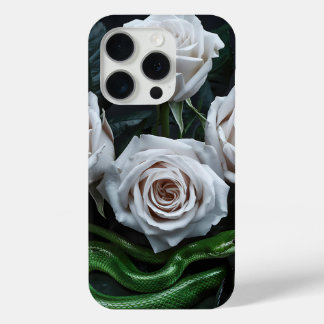 Elegant Roses and Green Snake Art Floral Phone Cas iPhone 15 Pro Case