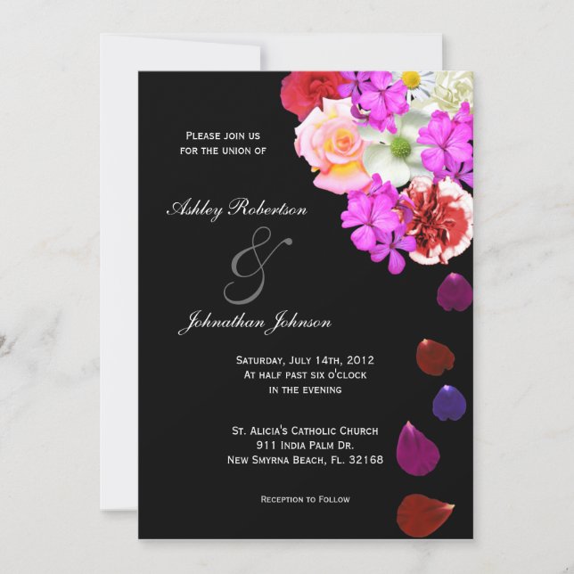 Elegant Roses and Multi coloured flowers wedding i Invitation (Front)