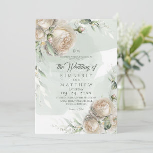 Elegant Roses and Watercolor Sage Rustic Wedding Invitation