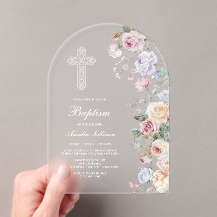 Elegant Roses Arch Baptism Acrylic Invitations