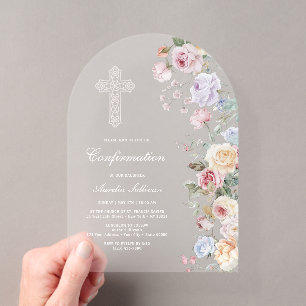 Elegant Roses Arch Confirmation Acrylic Invitations