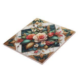 Elegant Roses Arrangement With Leafy Accents Tile