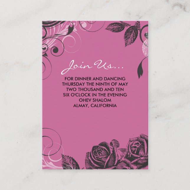 Elegant Roses Bat Mitzvah Reception Card (Front)