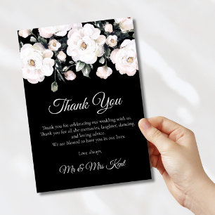 Elegant Roses Black White Floral Wedding Thank You Card