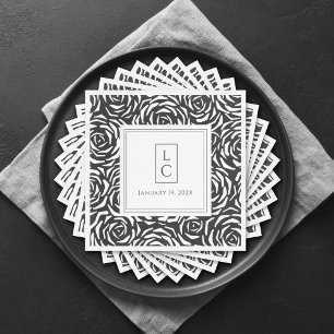 Elegant Roses Black White Paper Napkin