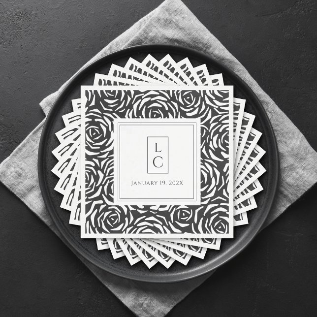 Elegant Roses Black White Paper Napkin (Creator Uploaded)