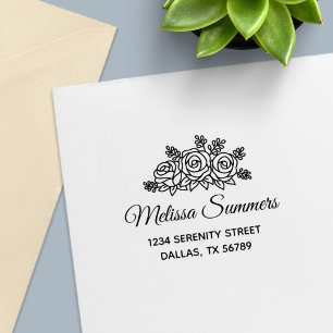 Elegant Roses Bouquet Flowers Address Self-inking Stamp