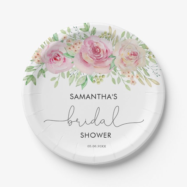 Elegant roses bridal shower paper plate (Front)
