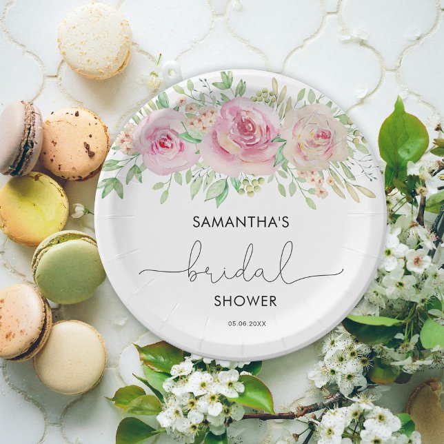 Elegant roses bridal shower paper plate (Creator Uploaded)
