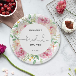 Elegant roses bridal shower paper plate