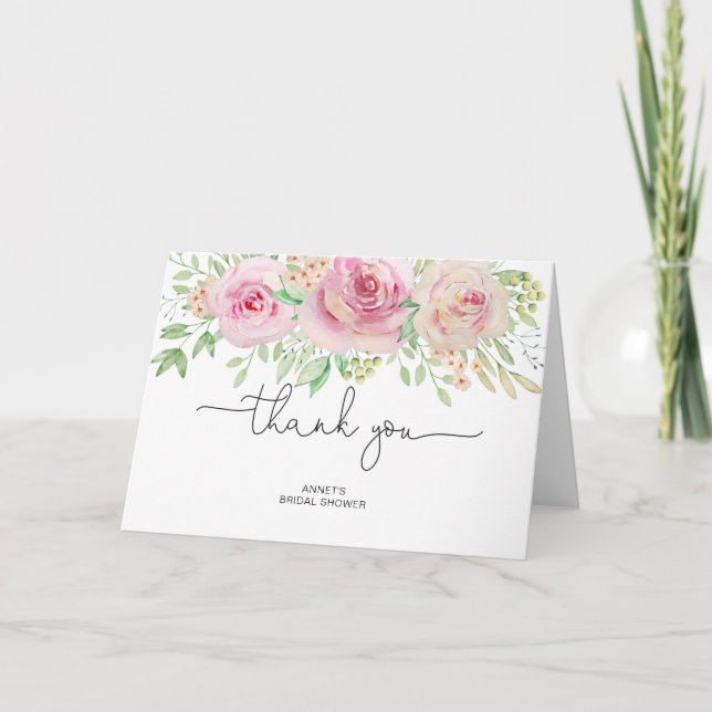 Elegant roses bridal shower thank you card (Front)